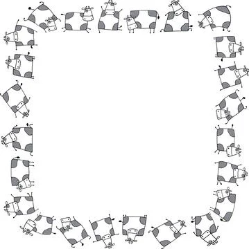 Vector cartoon cows square border frame background Stock Illustration