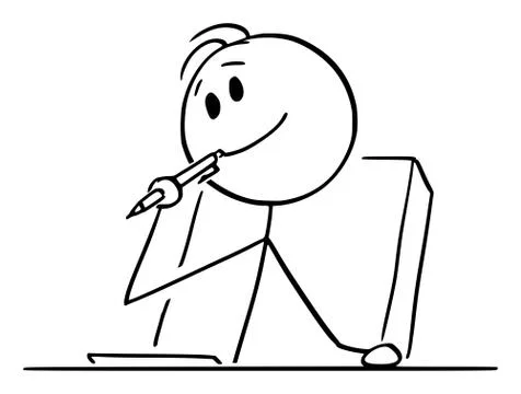 Vector Cartoon of Creative Man or Businessman or Writer Thinking About Something Illustrazione stock