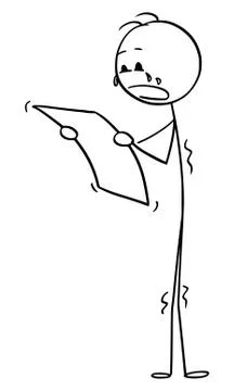Vector Cartoon of Crying Man or Businessman Reading Document or Letter 스톡 일러스트