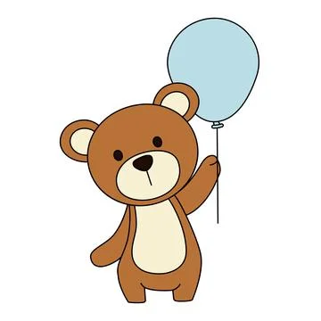 Vector of Cartoon Cute Bear with blue balloon. Stock Illustration