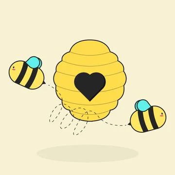 Vector cartoon cute bees and honeycomb Stock Illustration