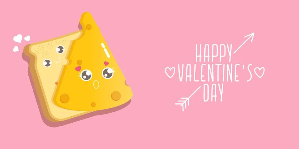 Vector cartoon cute bread man character with cheese girl character isolated on 스톡 일러스트