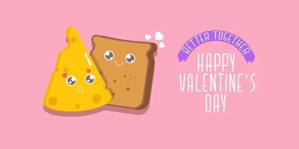 Vector cartoon cute bread man character with cheese girl character isolated on Stock Illustration
