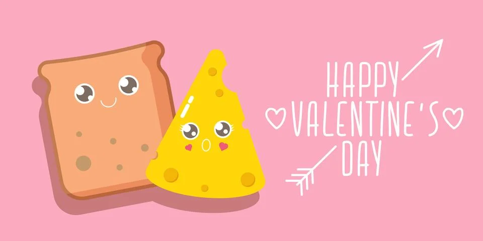 Vector cartoon cute bread man character with cheese girl character isolated on Stock Illustration