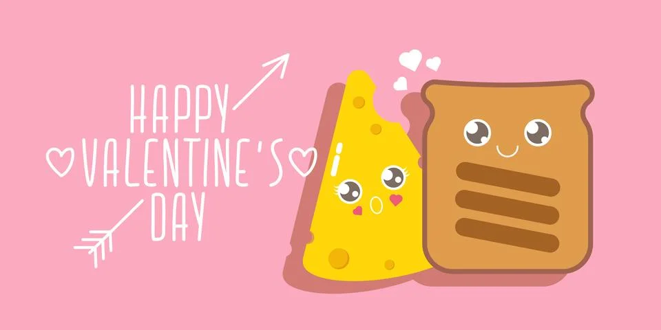 Vector cartoon cute bread man character with cheese girl character isolated on Stock Illustration