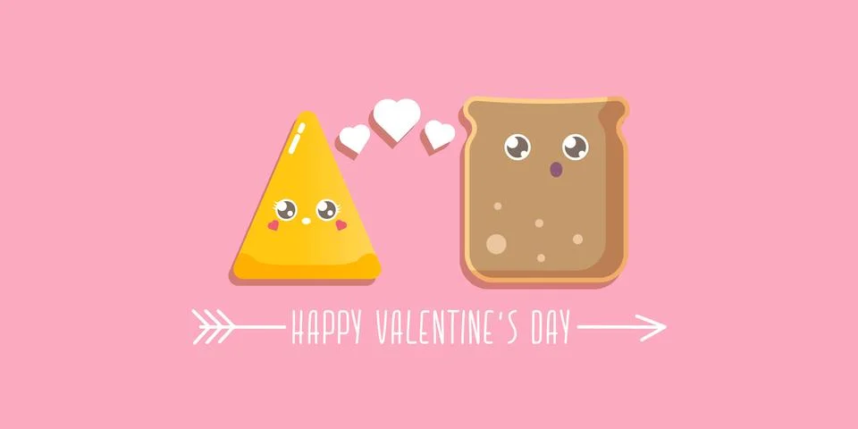 Vector cartoon cute bread man character with cheese girl character isolated on Ilustração Stock