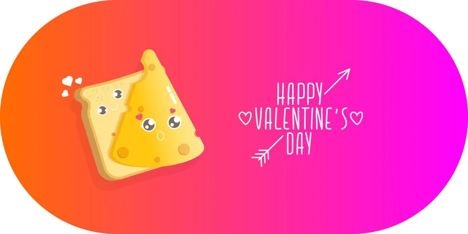 Vector cartoon cute bread man character with cheese girl character isolated on イラスト素材