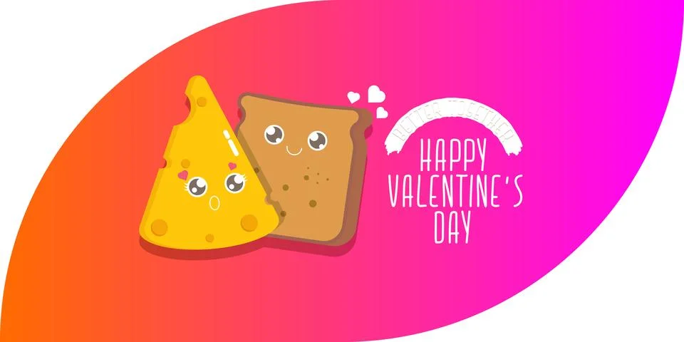 Vector cartoon cute bread man character with cheese girl character isolated on Illustrazione stock