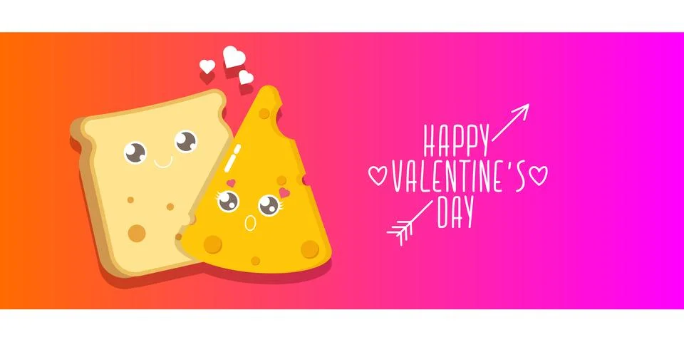 Vector cartoon cute bread man character with cheese girl character isolated on Stock Illustration