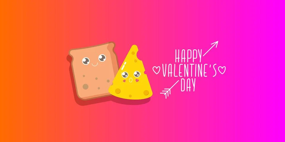 Vector cartoon cute bread man character with cheese girl character isolated on 스톡 일러스트