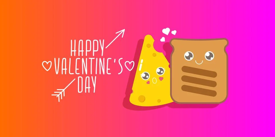 Vector cartoon cute bread man character with cheese girl character isolated on イラスト素材