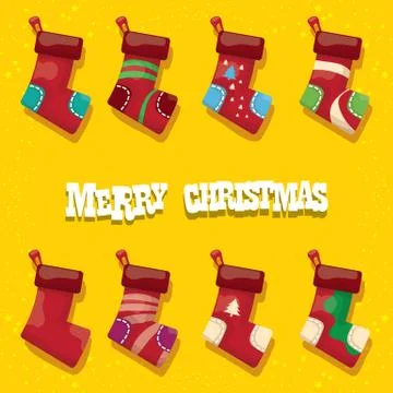 Vector cartoon cute christmas stocking or socks with color ornament isolated on 库存插图