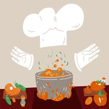 Vector cartoon cute concept of Professional Cooking for small restaurants and Stock Illustration