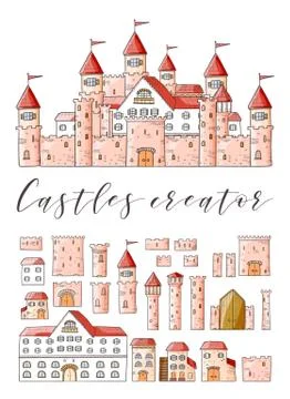 Vector cartoon cute creator castles. Stock Illustration