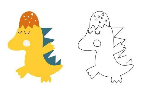 Vector cartoon of cute dinosaur, coloring sheet Stock Illustration