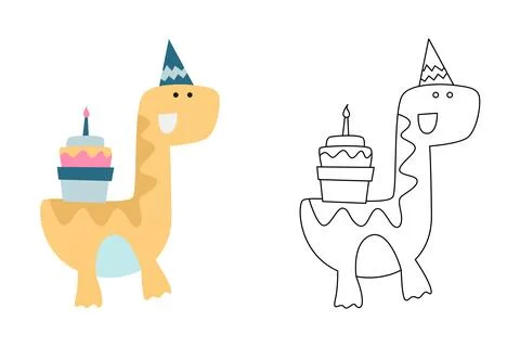 Vector cartoon of cute dinosaur, coloring sheet Illustrazione stock