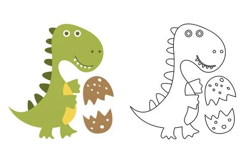 Vector cartoon of cute dinosaur, coloring sheet Stock Illustration