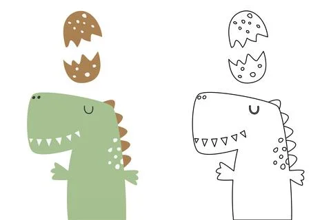 Vector cartoon of cute dinosaur, coloring sheet Stock Illustration