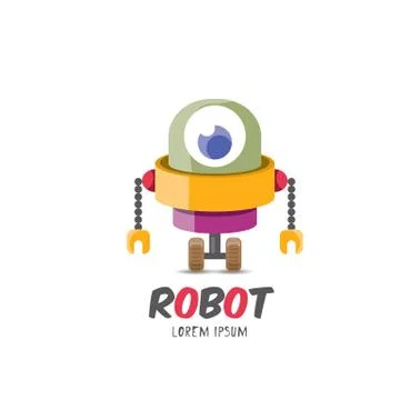 Vector cartoon cute flat robot icon Stock Illustration