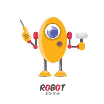 Vector cartoon cute flat robot icon Stock Illustration