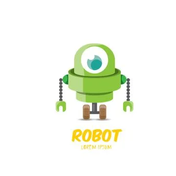 Vector cartoon cute flat robot icon Stock Illustration