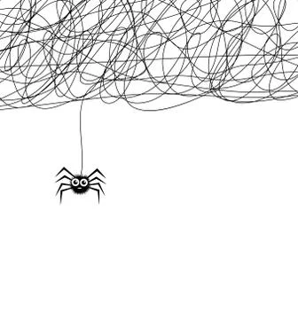 Vector cartoon of cute hanging spider and web network Stock Illustration