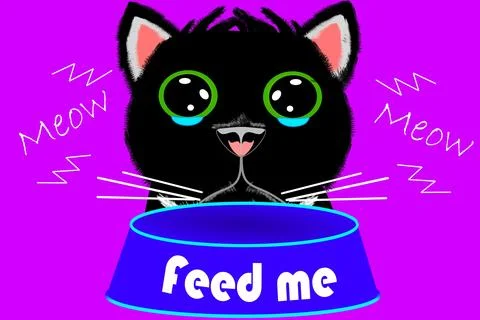 Vector cartoon cute kitten asks to feed him Stock Illustration