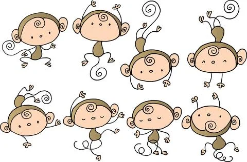 Vector cartoon cute monkey action emoji set Illustrazione stock