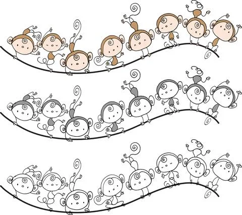 Vector cartoon cute monkey action emoji background frame set Stock Illustration