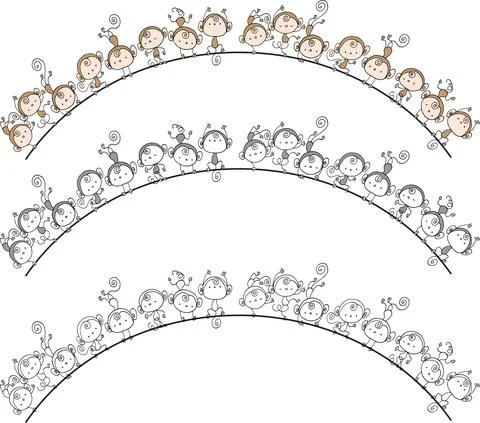 Vector cartoon cute monkey action emoji background frame set Stock Illustration