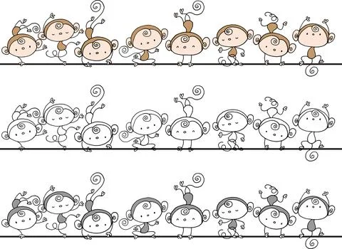 Vector cartoon cute monkey action emoji background frame set Stock Illustration