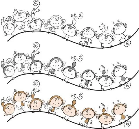 Vector cartoon cute monkey action emoji background frame set Stock Illustration