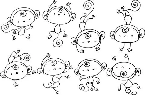 Vector cartoon cute monkey action emoji set Stock Illustration