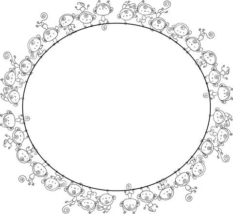 Vector cartoon cute monkey circle border frame background Stock Illustration