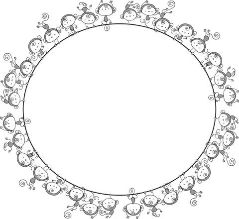 Vector cartoon cute monkey circle border frame background Stock Illustration