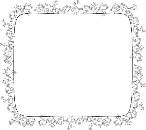 Vector cartoon cute monkey square border frame background Stock Illustration