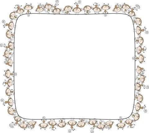 Vector cartoon cute monkey square border frame background Stock Illustration
