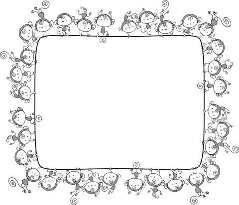 Vector cartoon cute monkey square border frame background Stock Illustration