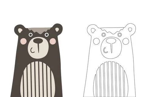Vector cartoon of cute scandinavian bear coloring sheet Stock Illustration