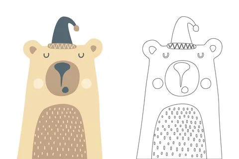 Vector cartoon of cute scandinavian bear coloring sheet Stock Illustration