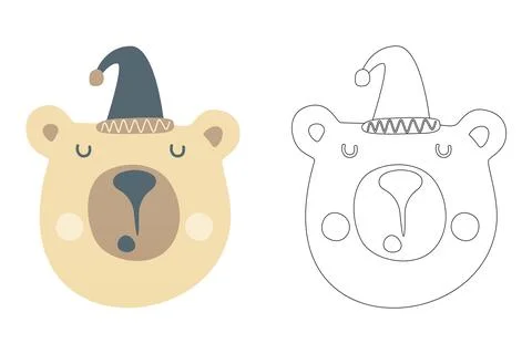 Vector cartoon of cute scandinavian bear coloring sheet Stock Illustration