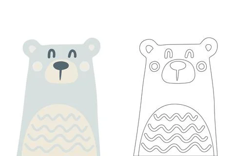 Vector cartoon of cute scandinavian bear coloring sheet Illustrazione stock