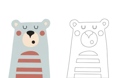 Vector cartoon of cute scandinavian bear coloring sheet Stock Illustration