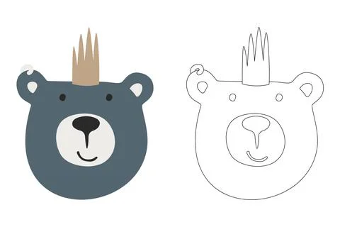 Vector cartoon of cute scandinavian bear coloring sheet Stock Illustration
