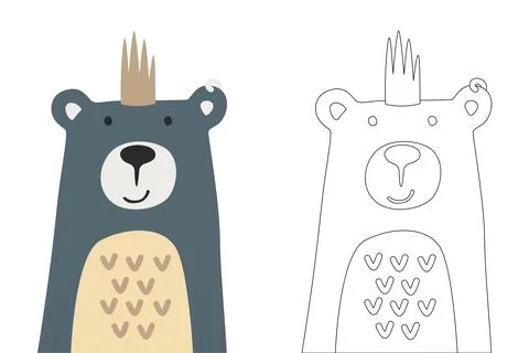 Vector cartoon of cute scandinavian bear coloring sheet Stock Illustration