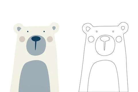 Vector cartoon of cute scandinavian bear coloring sheet Stock Illustration