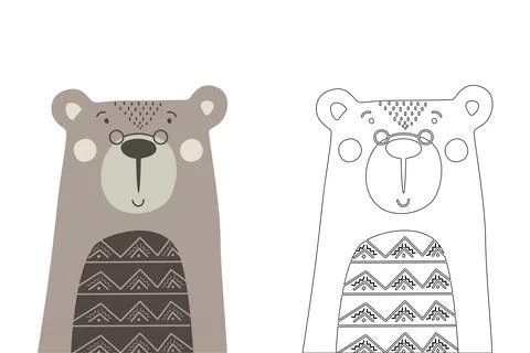Vector cartoon of cute scandinavian bear coloring sheet Stock Illustration