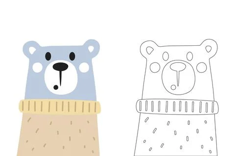 Vector cartoon of cute scandinavian bear coloring sheet Stock Illustration