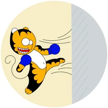 Vector cartoon cute young tiger of martial arts beats a wall Stock Illustration