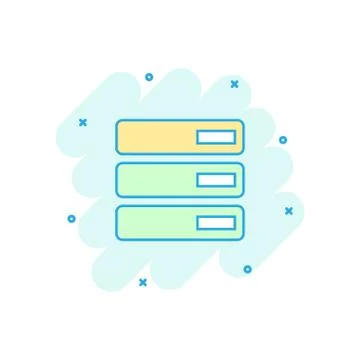 Vector cartoon database, server icon in comic style. Storage sign illustratio Illustrazione stock